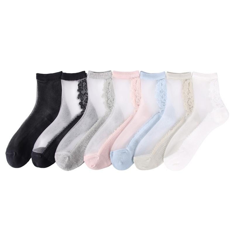 5 Pairs Spring and Summer Women's Transparent Socks Wave Transparent Women's Stockings Glass Silk Crystal Silk Women's Socks