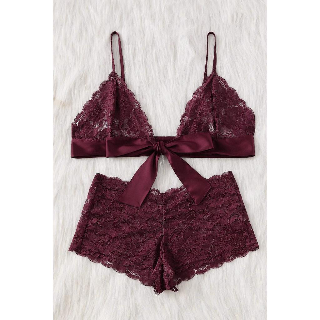 Damen-BH-Höschen-Set mit rotem Spitzenband