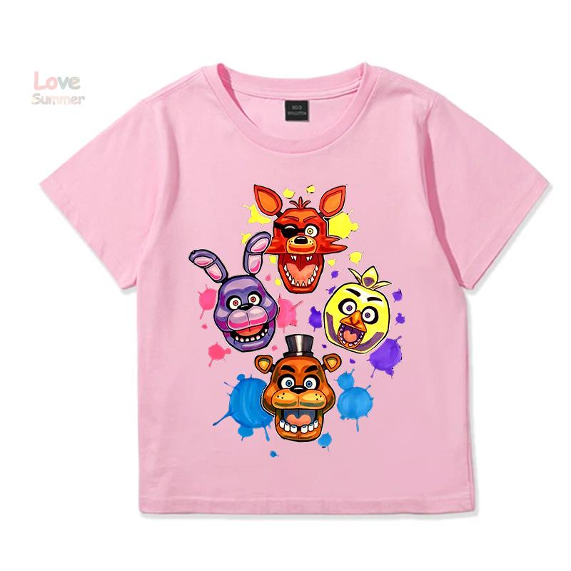 Kinder T-Shirt Unisex FNAF At Freddys Jungen Mädchen Lässig Rundhalsausschnitt Kurzarm Elastische Passform Perfekt für Kinder Alltagskleidung