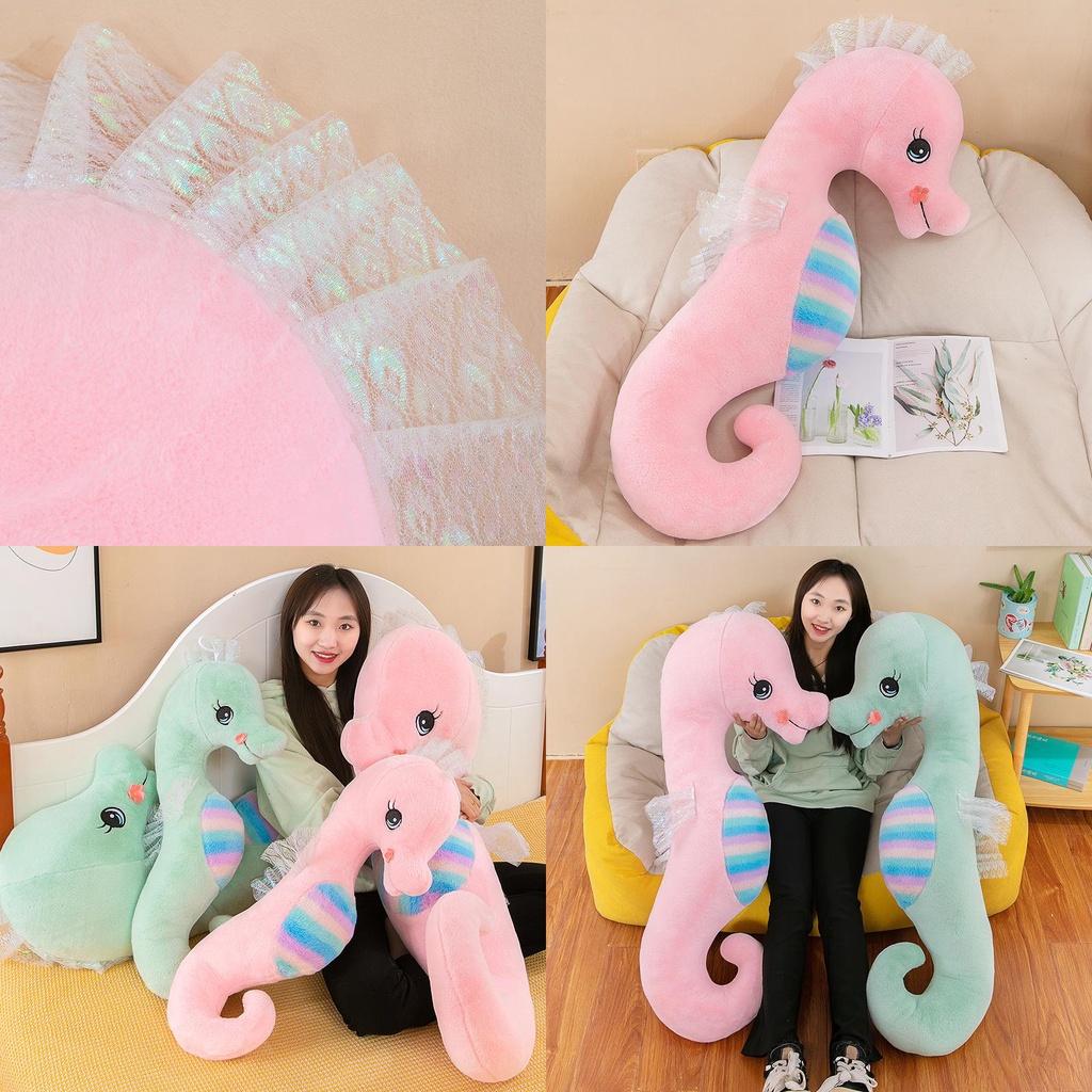 Colorful Seahorse Plush Toy Large Stuffed Animal Doll For Kids Cartoon Style Horse Design