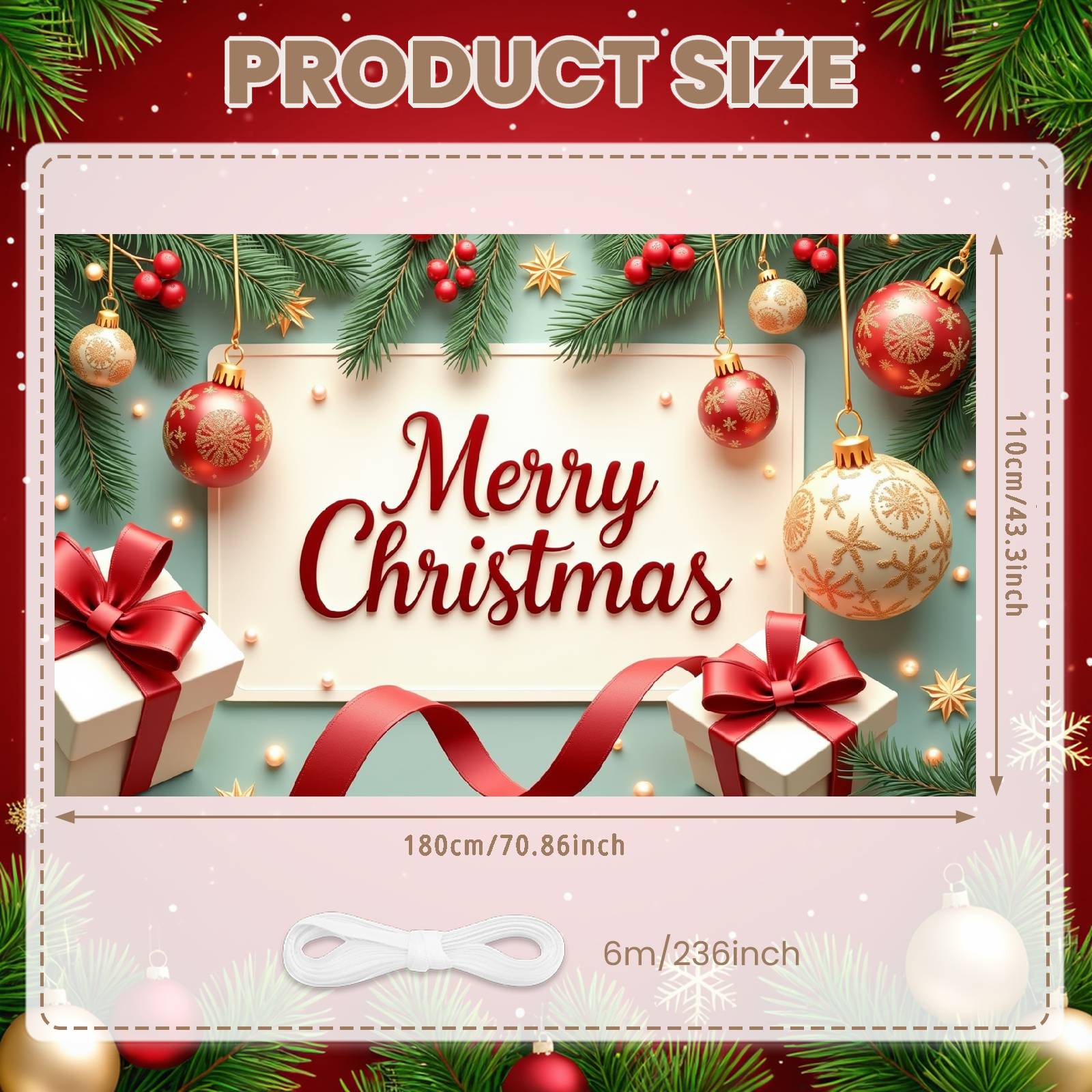 

Christmas Decoration Banner Snowflake Pattern Celebration Banner Christmas Party Banner Pine Branch For Family Gathering Indoor