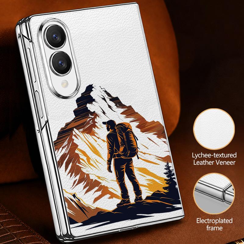 Mountain Valley Camping Art Case For Samsung Galaxy Z Fold 8 Ultra 7 6 5 4 Z Fold8 Fold7 Fold6 Fold5 Luxury Plating Leather Skin Phone Cover