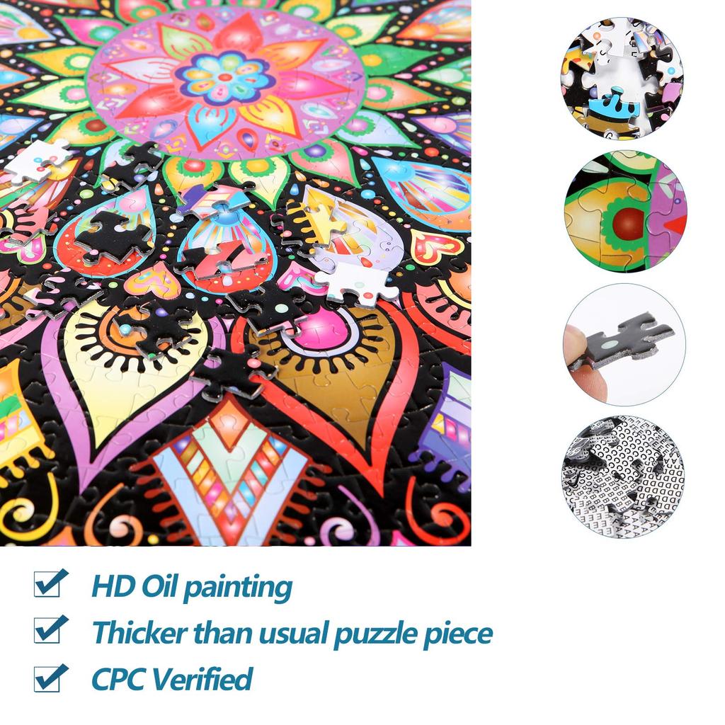 Bgraamiens Puzzle - Geometric Colorful Mandala - 1000 Piece Creative Geometric Round Blueboard Colorful Mandala Jigsaw Puzzle