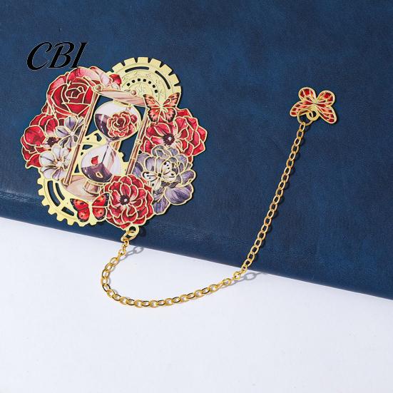 Vintage Bookmark Retro Flower Clock with Chain, Metal Decorative Book Mark for Reading Women, Aesthetic Page Marker, Bookish Gift Birthday Christmas