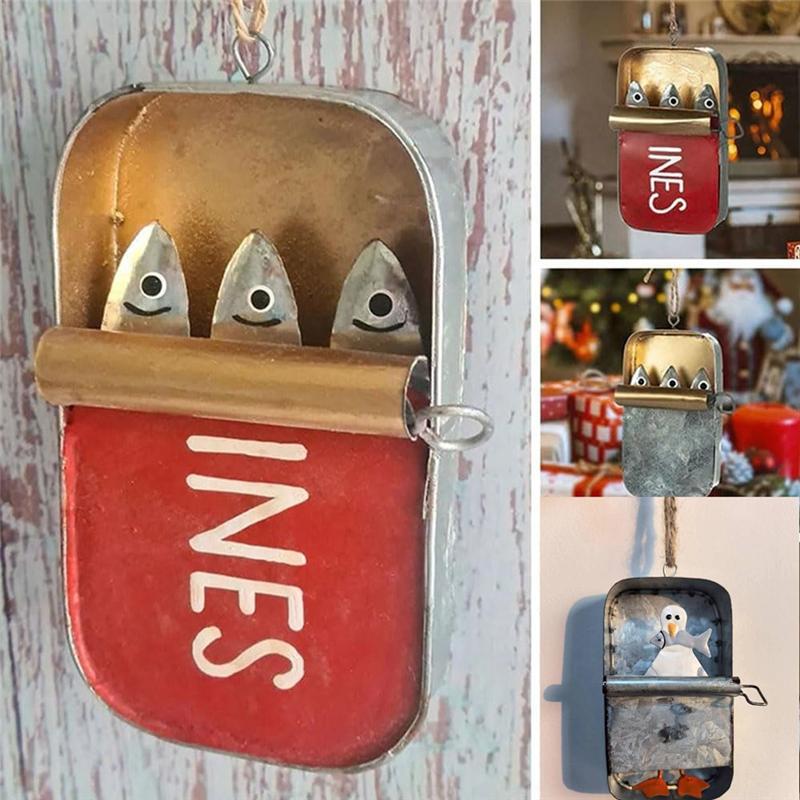 M-Modern-Tin Of Sardines Quirky Hanging Ornament,A Quirky Little Piece, Funny Fishing Ornaments,Sardine Can Canned Fish Seafood