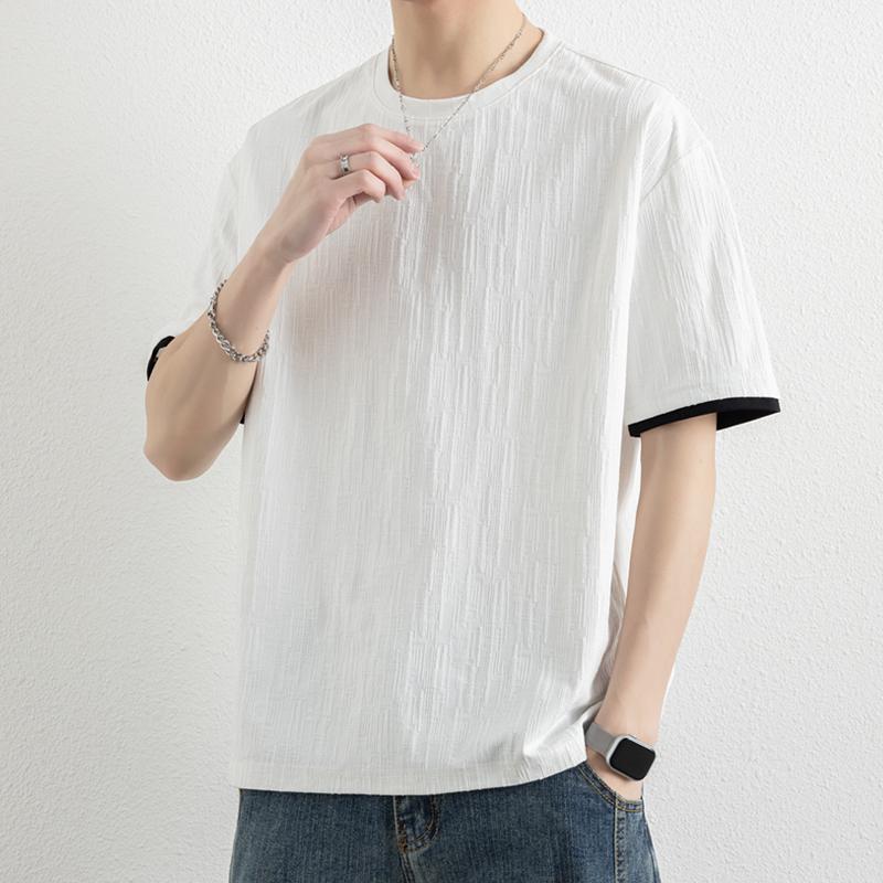 Retro Round Neck Solid Color Short Sleeve Men's Breathable Loose T-shirt Top