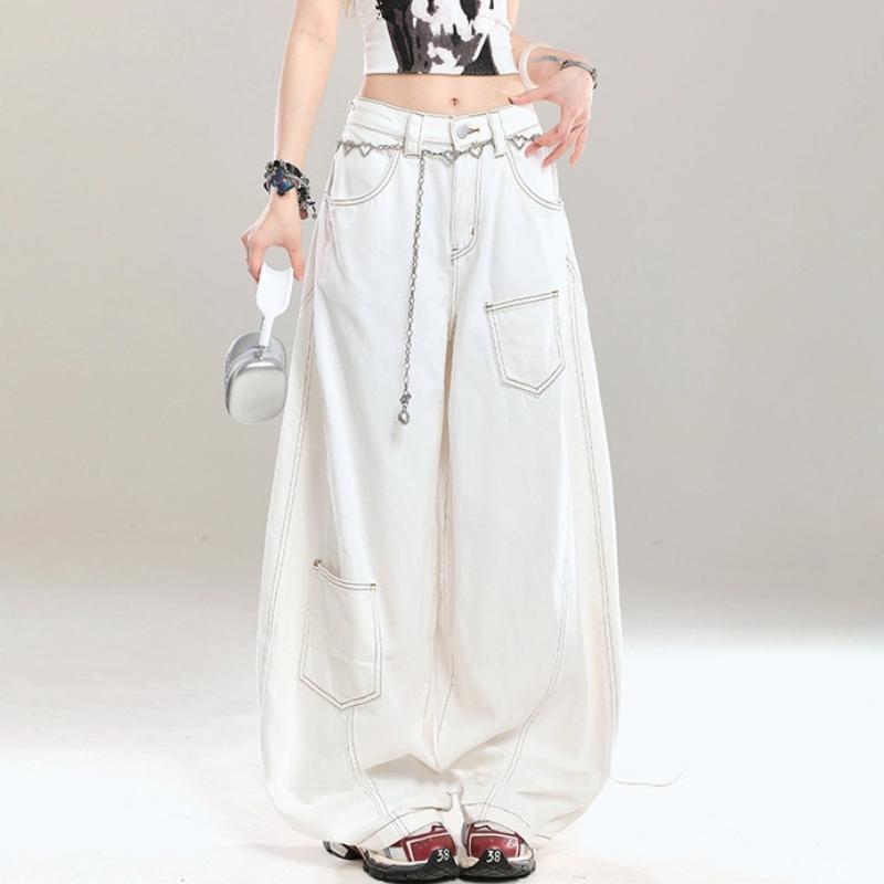 Lazy Style Design Sense Scimitar Jeans Women's Spring and Autumn Versatile Loose Pocket Wide-leg Floor Jeans