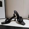 Summer New High Heel Slippers Square Head Open Toe Cross with A Line Satin Anti-slip Wear-resistant Fine Heel Sandals