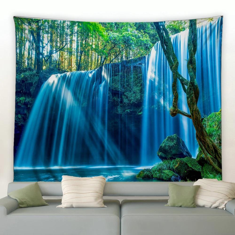 Jungle Waterfall Tapiserie peisaj natural Tapiserie pentru dormitor Sufragerie Tapiserie pentru decorarea peretelui casei