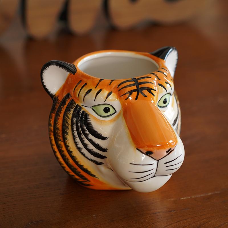 Ceramic Vase Simulated Animal Sculpture Tiger Shaped Tiger Head Cartoon Handicraft Ornaments Flower Vase Home Decoration