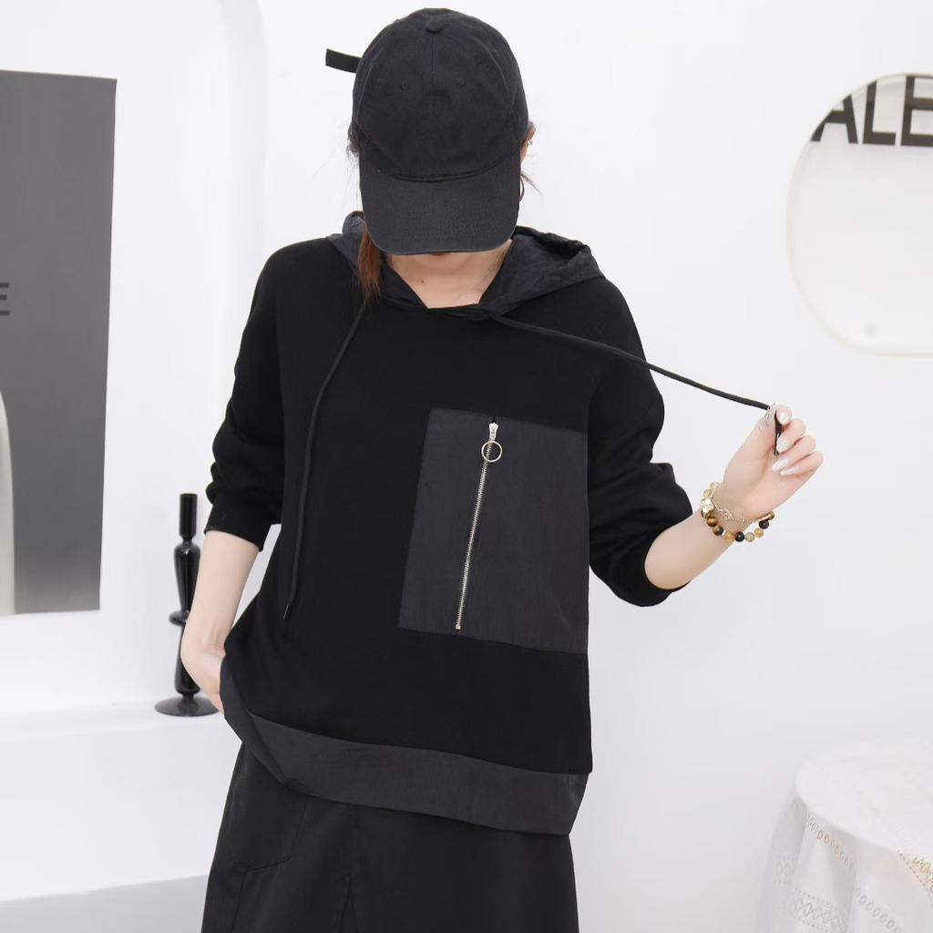 DIMANAF 2025 Plus Size Pullover Autumn Hoodie T-shirt Women Asymmetrical Solid Short Sleeve Loose Tees
