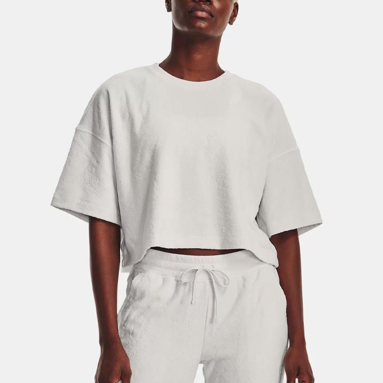 Under Armour Journey Solid Color Loose Fit Crew Neck Pullover Short Sleeve T-Shirt Women Tops Misty-Grey 1376914-006