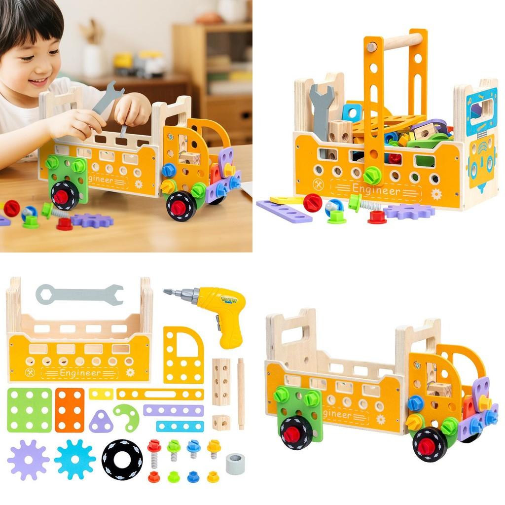 Childrens Wooden Puzzle Tool Car With Screw Nuts Set For Early Education And Development