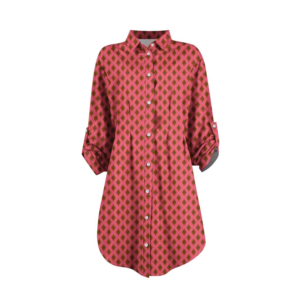 Women's Loose-fitting V-neck Long-sleeved Dress Print Work Shirt Dress