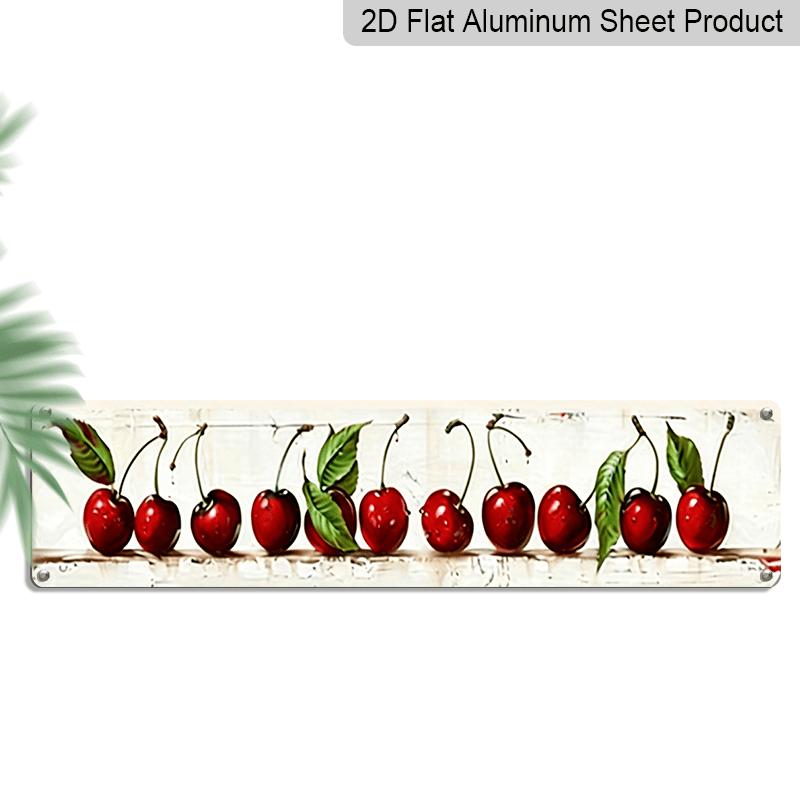 

Vintage 2D Flat Wall Decoration - Red Cherries and Green Leaves in Metal - Durable Aluminum Sign for Kitchen, Café, or Dining Room - Rustic Farmhouse 40cm x 10cm