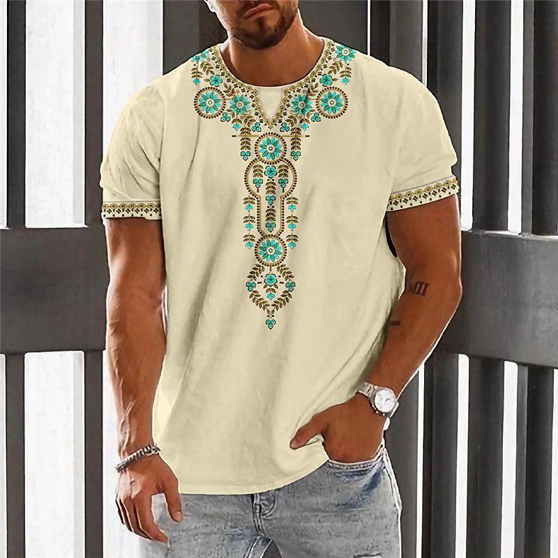 Vintage Ethnic Style Men's T Shirt Dashiki Traditional Wear Clothing Short Sleeve Casual Retro Streetwear Clothes For Men Tops