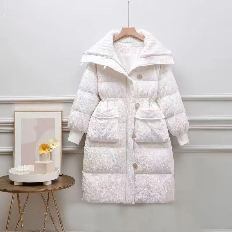 Cotton Jacket for Women in Winter, Mid Length Fashionable Design, Cotton Jacket Over Knee Length, Large Lapel Cotton Jacket