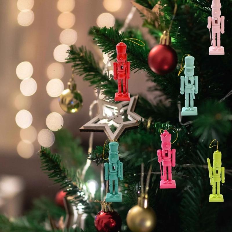 6 Pieces Nutcrackers Christmas Tree Decorations 12.5cm Holiday Wood Hanging Pendant Colorful Door Embellishments