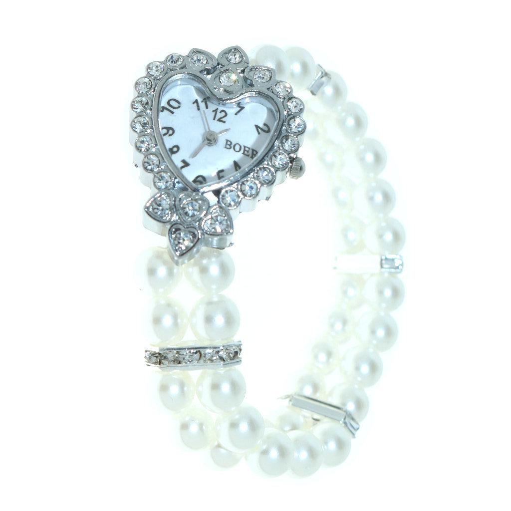 Japanese & Korean Style Pearl Rhinestone Heart Bracelet Watch - Women's Quartz Watch
