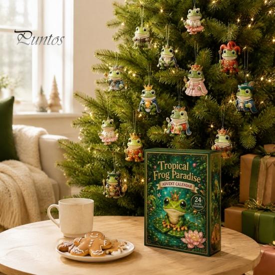 Holiday Tree Pendant Frog Advent Calendar 2026, 24 Days Christmas Countdown with Pcs 2D for Acrylic Ornaments, Cute Hanging Pendants Parties,