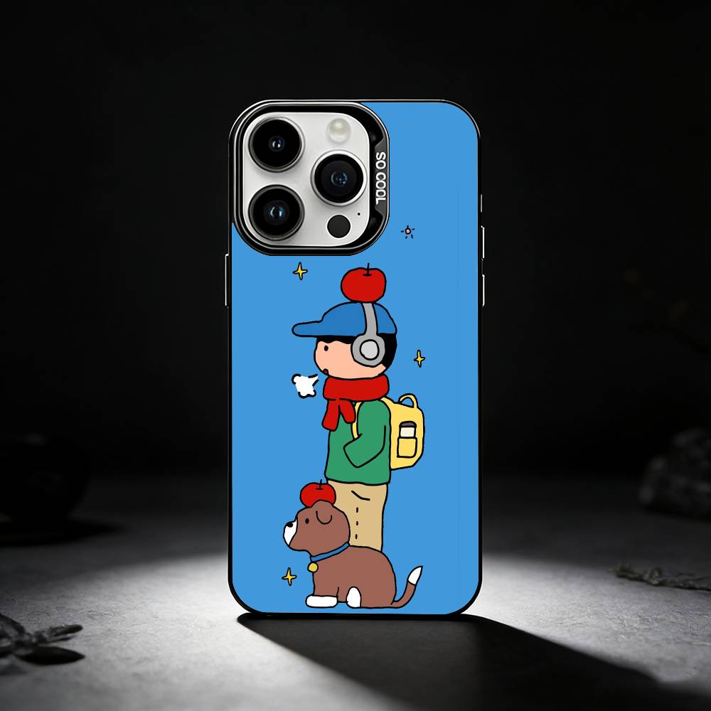 Cute Cartoon Couple Phone Case For iPhone 17,16,15,14,13,12,11 Plus,Pro Max,XS,Colored silver phone case