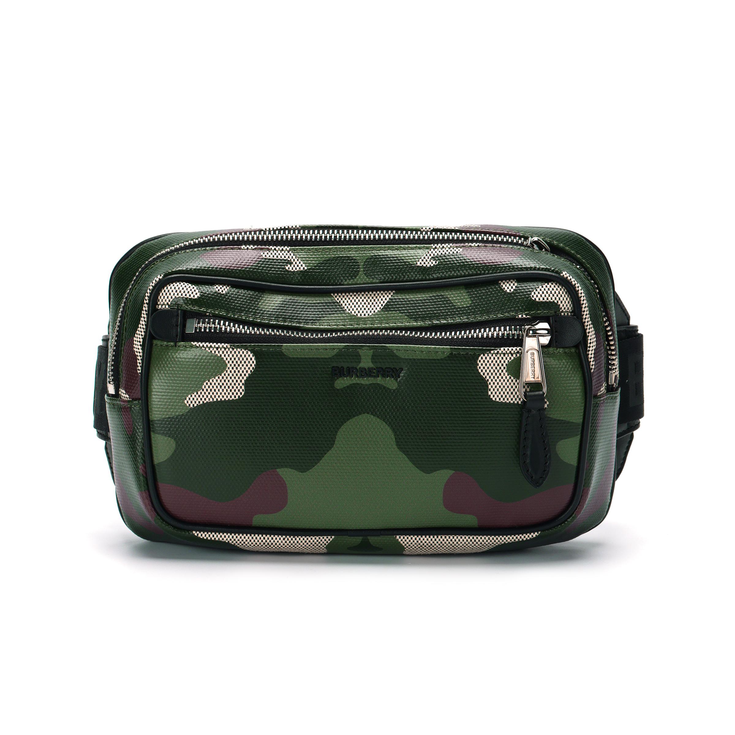 

Burberry Camouflage Print Belt Bag, Green Canvas Leather Trim Bag Designer Waist Pack for Daily Commute, Travel & Outdoor, 80420401 Basic Set (Bag+Dust Bag)