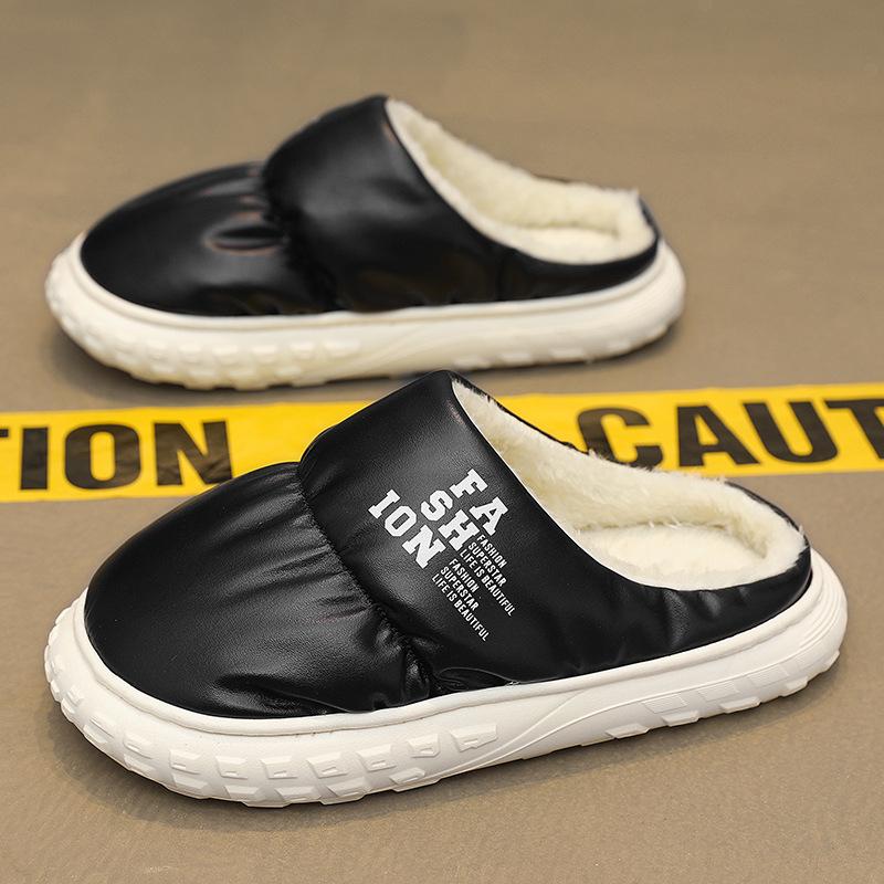 

New waterproof cotton slippers men s waterproof and warm indoor home fleece non-slip outer wear cotton tow men s cotton tow 45 чорний