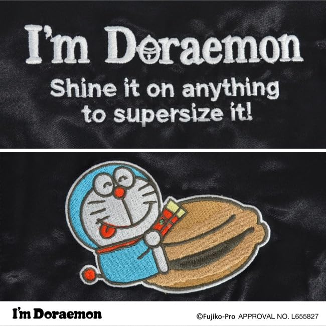 [Yoshida Yu] Men's Sukajan Jacket with Embroidered Logo "I'm Doraemon" (Black, Size LL)