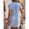Fashion Fashion Commuter Ol Single-Breasted Blue Stripes Cardigan Casual Shoulder Short Sleeve Shirt Dress Dress