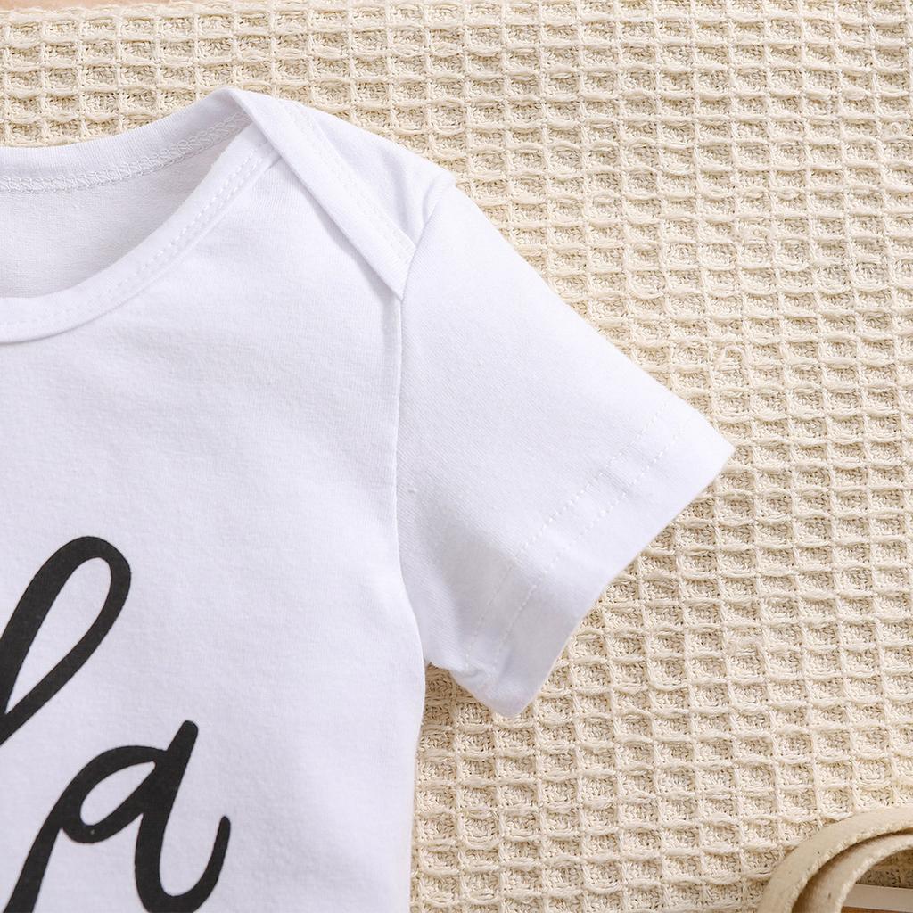 1-18 Months Baby Cute Spanish Letters "Hola Tio" Print Cotton Bodysuit Casual Short Sleeve Jumpsuit