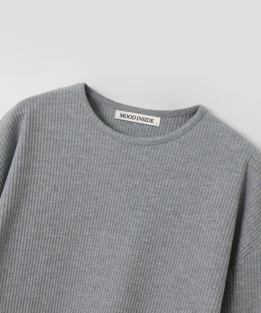 MOOD INSIDE Waffle Semi-Crop Long Sleeve_Gray