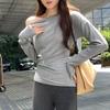 This High-end Button Slanted Shoulder Long-sleeved T-shirt Women's New Early Autumn Chic Off-shoulder Top