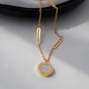 Luxury Gold Color Stainless Steel Roman Digital Wafer Pendant Necklace for Women Charm Chain of Clavicle Jewelry Accessory
