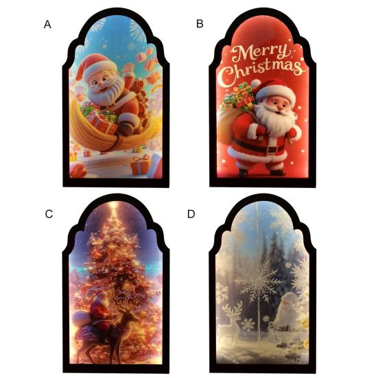 Christmas Hologram Mirror Light-up 3D Visual Effect Santa Claus Ornament USB Powered Holographic Xmas Tree Santa Decoration for Home Festive Decor