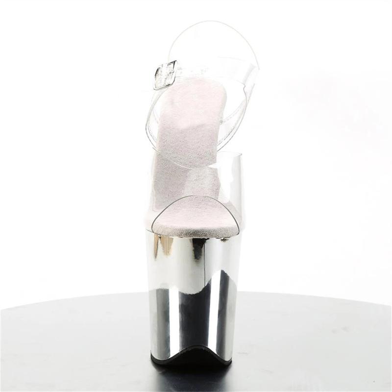 Женские летние прозрачные босоножки на толстом каблуке с кристаллами — фото 16