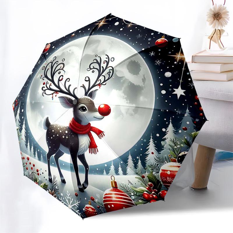 

1pc Snowman Winter Scene Automatic Folding Umbrella, Portable 3-Fold Design with Iron Frame, Perfect for Outdoor Use, Festive Gift for Fans, Travelers