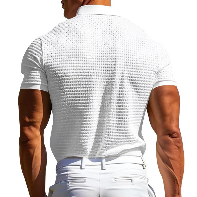 Men's Solid Waffle Knit Casual Polo Shirt Men Breathable Plus Size Sports Classic Polo Tee Daily Wear Short Sleeve Polo Shirts