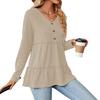 2024 Autumn/Winter V-neck Button Patchwork Loose Long Sleeve T-shirt