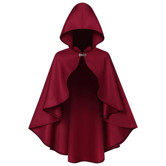 Halloween Cloak Retro Style Hooded Tailoring Metal Buckle Decoration Shawl Role-Playing Versatile Costume Accessory