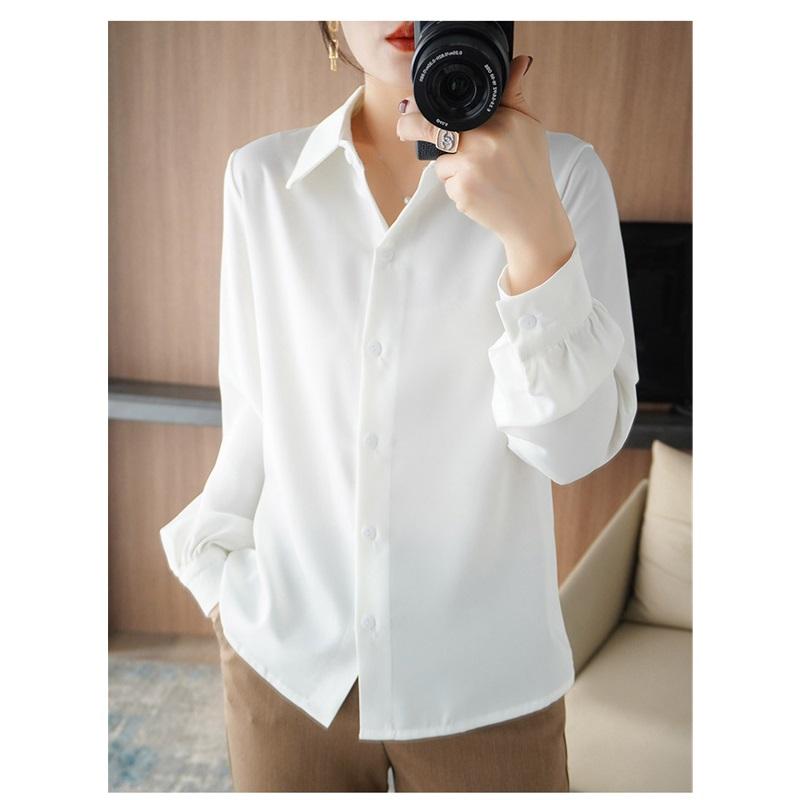 

Женская атласная рубашка из ацетата в стиле Гонконга с чувством уникальности для весны, шелковая блузка с длинным рукавом XXXL белый