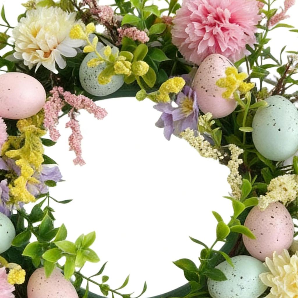 Spring Wreath Colorful Eggs Daisies Spring Garland 15.75inch Artificial Easter Outdoor Door Wreaths for Home Porch Window Wall