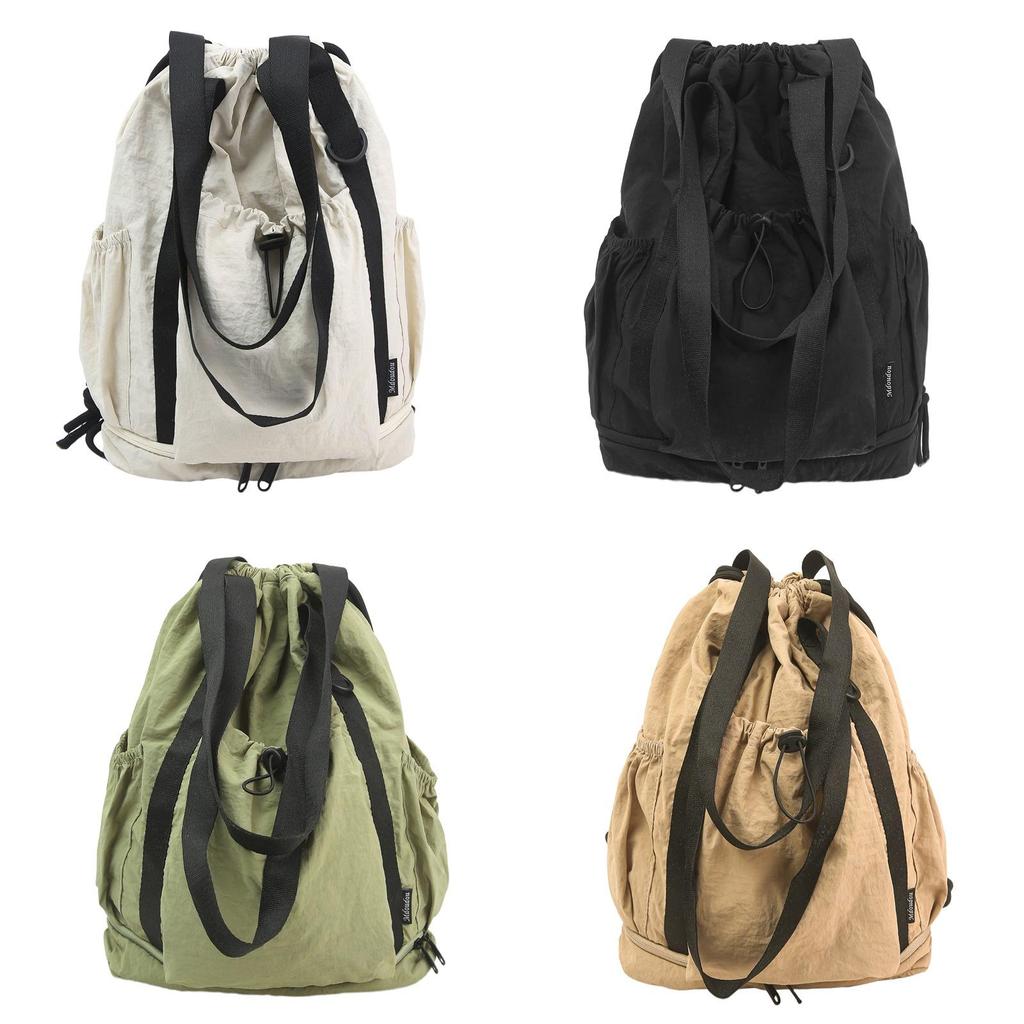 Travel And Hiking Solid Color Nylon Backpack With Drawstring Design