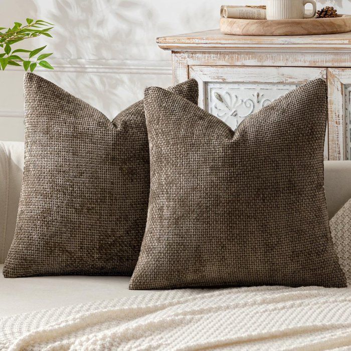 Housses de coussin en lin, lot de 2, 45 x 45 cm, convenant aux intérieurs, canapés, chambres et voitures, couleur café.