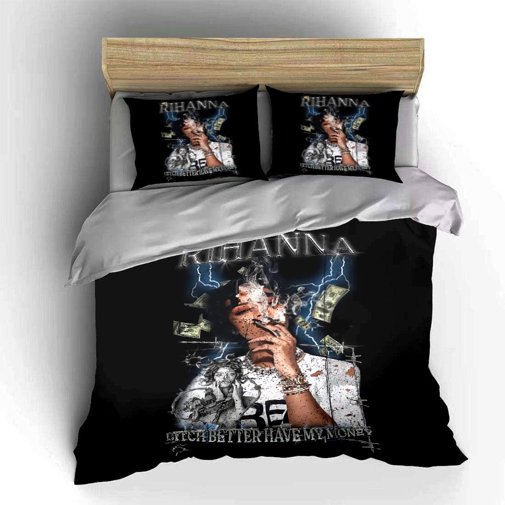 Smoking Woman Money Art Print Bedding Duvet Cover Set Duvet Cover Pillowcases  (1*Duvet Cover 2*Pillowcases, without duvet insert)