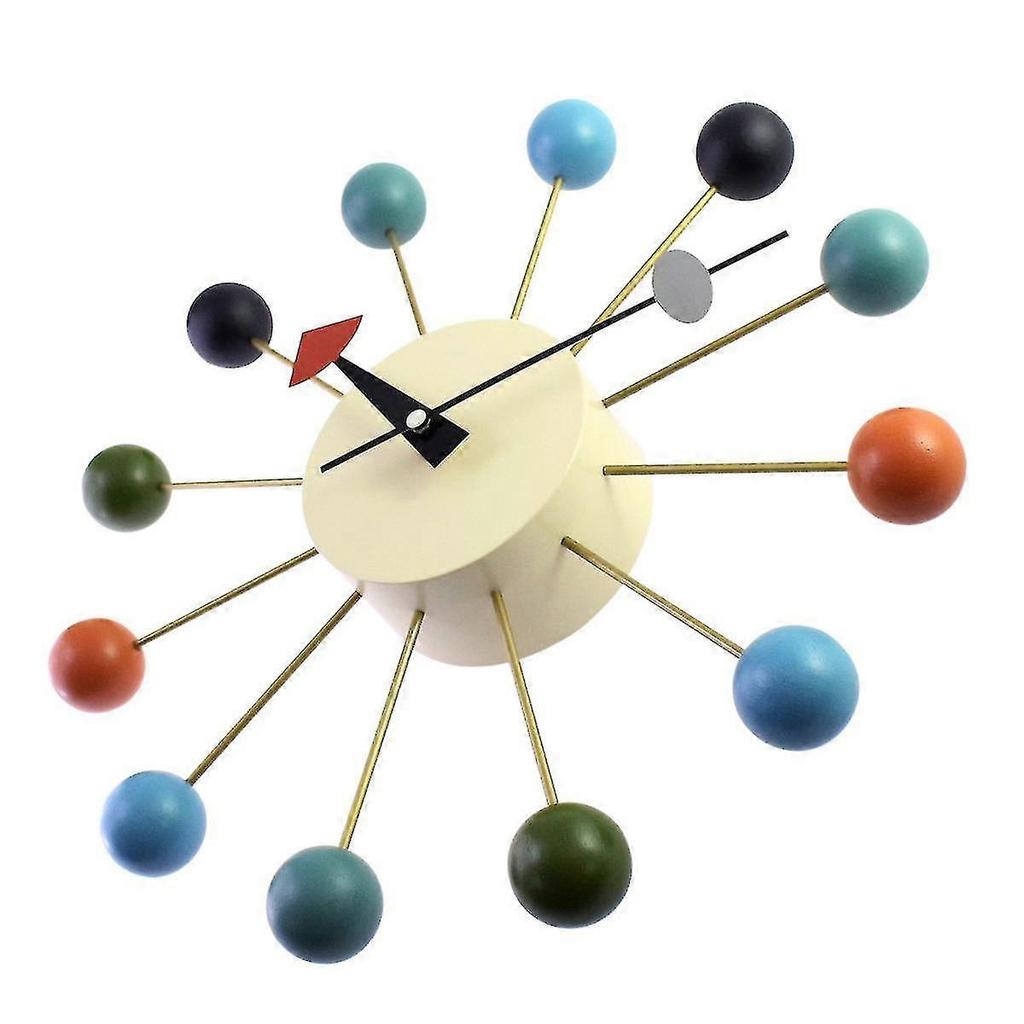 Color Ball Simulates Candy Wall Clock Metal + Solid Wood Ball