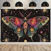 2D Mystical Tapestry - Vibrant Lunar Moth, Astrology Symbols & Starry Night Wall Art