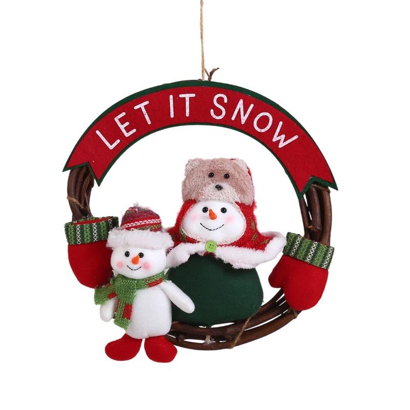 Christmas decoration wall hanging Elk Snowman plush doll Christmas Christmas rattan wooden Christmas wreath