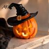 Weighted Solid Resin Figurines Halloween Pumpkin Ornament with Witch Hat, Jack O Lantern Decorative Lamp, Atmospheric Room Accessories Spooky