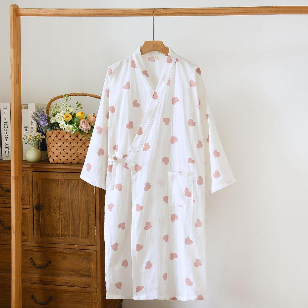 Summer Japanesestyle Kimono Pajamas New 100 Cotton Gauze Pajamas Nightgown Ladies Spa Yukata Homewear Long Pajamas Women