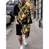 Men's Casual Animal Suit: O-Neck Top with Bold Tiger Design & Elastic Waist Shorts. Trendy Activewear for Daily Lounge